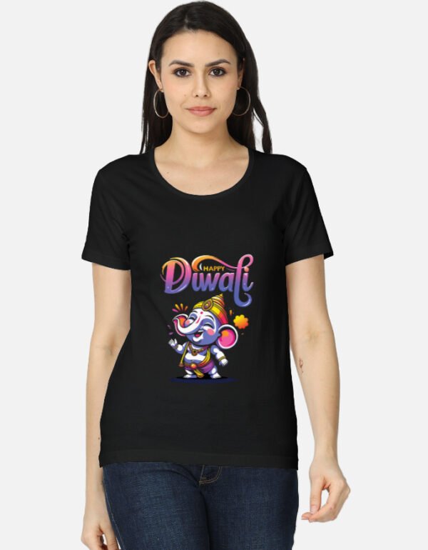Women’s Casual Crew T-Shirt – Happy Diwali Ganesha Edition